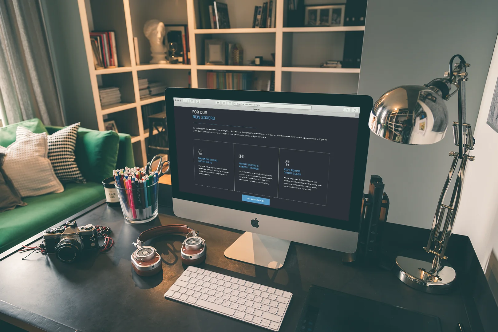Website for local boxing gym being displayed on a desktop computer
